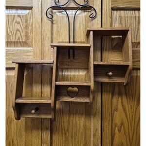 Vintage Wood Wall Display Trinket Shelf Heart Cutout With Pegs Cottagecore